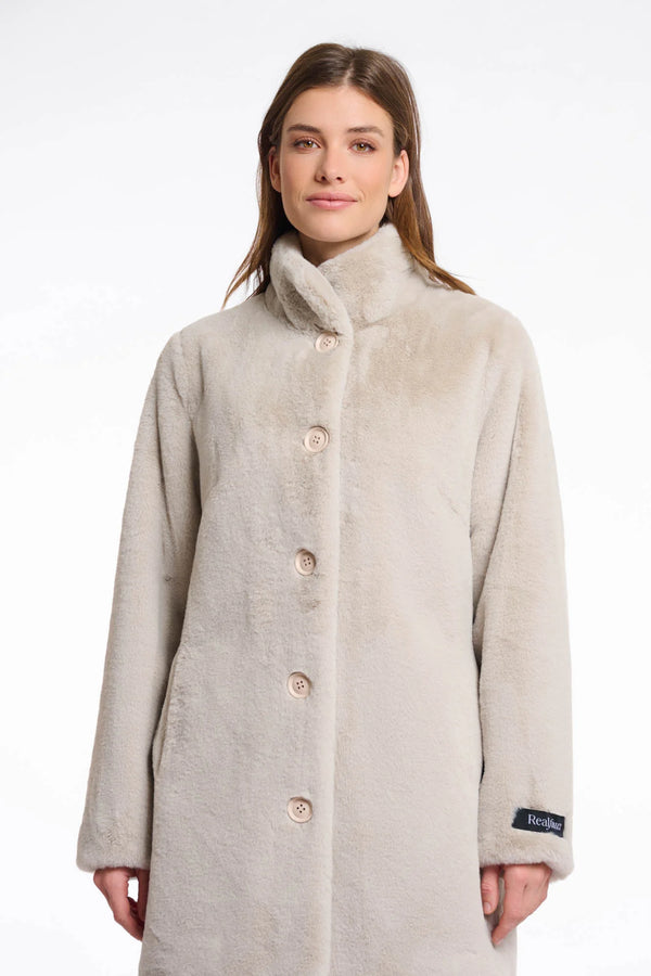Nonna Single Breasted Fake Fur Coat Oat